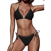 Zojuyozio Women Two Piece Swimsuit Halter Triangle Hollow Out Bathing Suits Cheeky String Bikini Sets