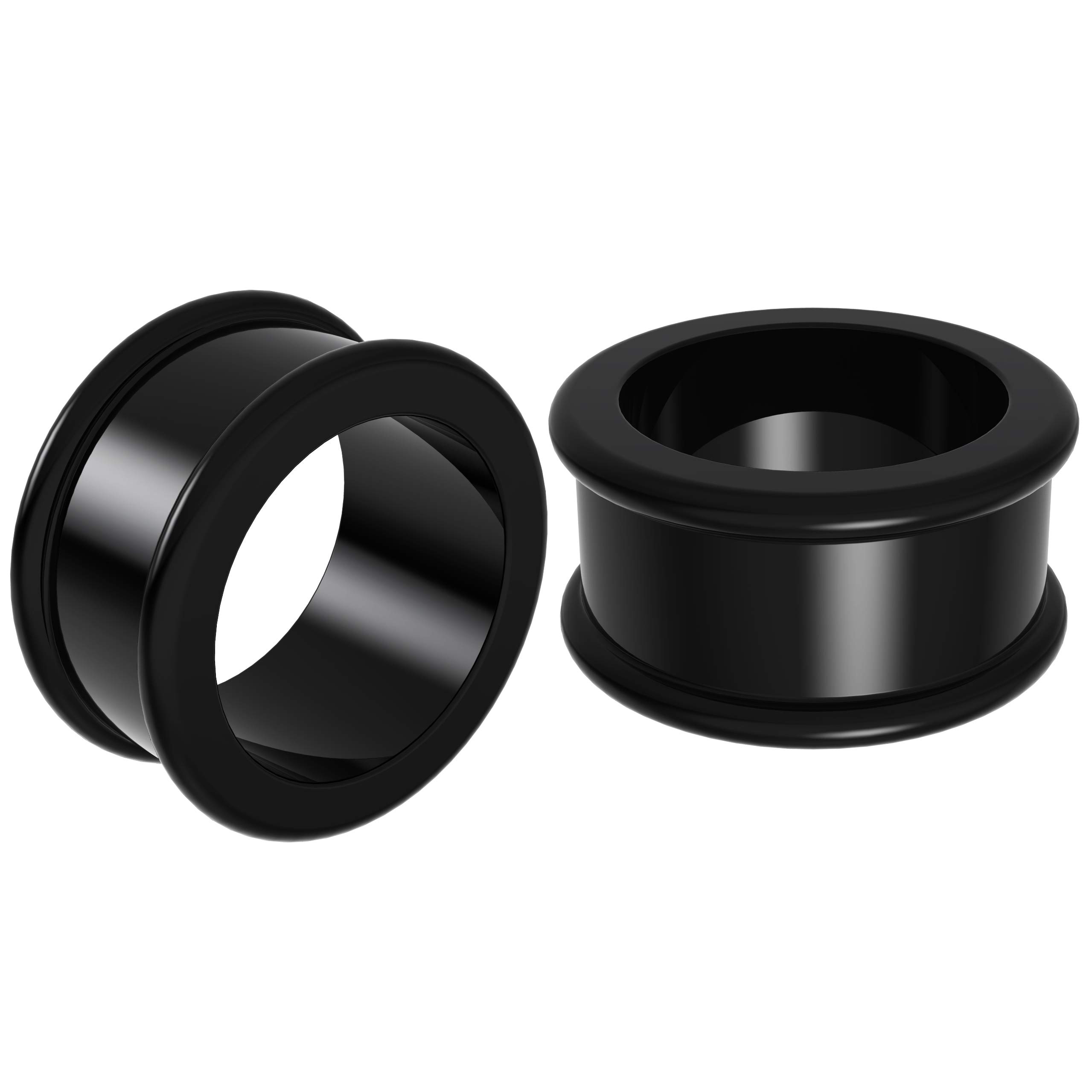 Evonix 2 x 20mm Silicone Black Double Flared Flesh Tunnels Saddle Earring Ear Ring Stretcher Lobe Gauge Plug Piercing Jewellery