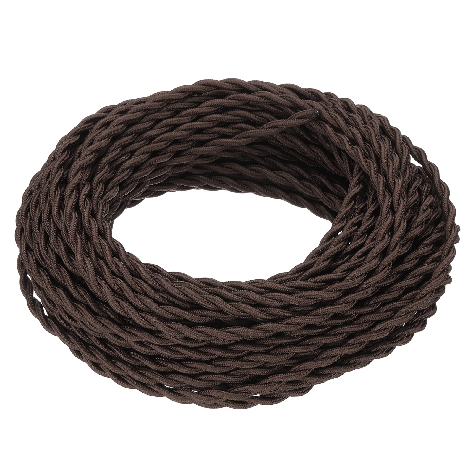 PATIKIL 65 ft Twisted Cloth Covered Wire, UL Listed 18AWG 2-Conductor Vintage Cloth Covered Lamp Cord Replacement Cord for Pendant Light Bulb Industrial DIY Project, Dark Brown