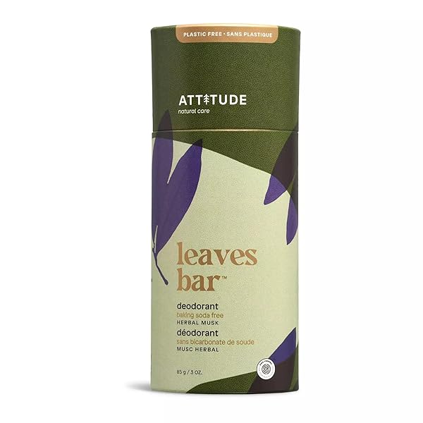 ATTITUDE NATURAL DEODORANT, ALUMINUM-FREE, ODOR CONTROL & LONG LASTING, NOURISHING INGREDIENTS, CASTOR AND JOJOBA OILS, BAKING SODA-FREE, EWG VERIFIED, FOR MEN AND WOMEN, HERBAL MUSK, 3 OZ