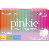 Pinkie Combo Pack Pads for Tweens &amp; Teens, Organic Cotton Topsheet, 18 Ct | Combo Pack Period Pads for Tweens &amp; Teens with Mini, Small &amp; Regular Organic Cotton Topsheet Pads with Wings; Fragrance Free