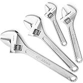 WORKPRO 4-Piece Adjustable Wrench Set, 6"-12", Carbon Steel, Chrome Plated | SAE &amp; Metric Scales, Heat-Treated Construction, Precision Jaw, Smooth Adjustment for DIY, Auto Repair and Plumbing