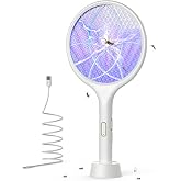 YISSVIC Electric Fly Swatter 4000V Bug Zapper Racket Dual Mode (2, White) | Auto Manual Mode, Purple Attractant Light, Rechargeable, Indoor &amp; Outdoor Home Camping Yard Use