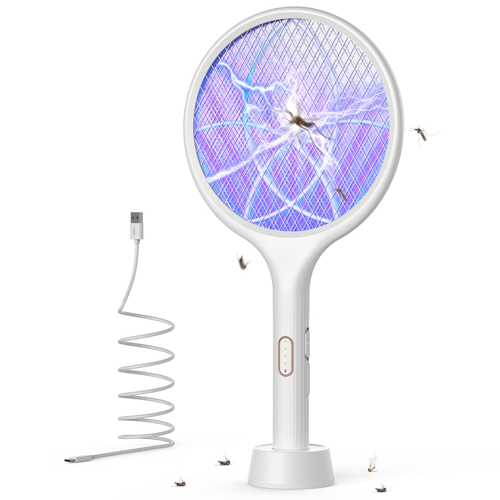 Photo 1 of YISSVIC Electric Fly Swatter 4000V Bug Zapper Racket Dual Modes Mosquito Killer with Purple Mosquito Light Rechargeable for Indoor Home Office Backyard Patio Camping