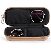Double Eyeglasses Case Hard Shell, Clip Dual Sunglasses Organizer Zipper, PU Leather Eyewear Storage Box for 2 Pairs Travel