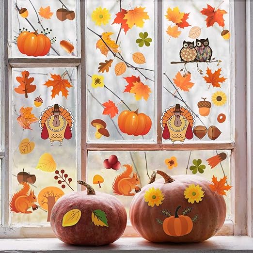 Amazon Com Thanksgiving Window Clings Decorations 111pcs