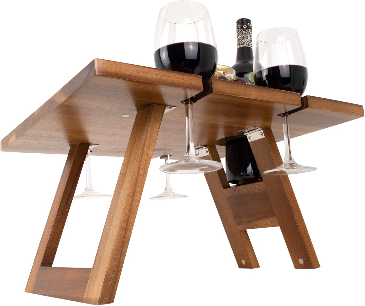 Komorebi Portable Folding Wine and Champagne Picnic Table - Lightweight Custom Acacia Wood Table - Foldable Legs, Food-Safe Top, Bottle & Glass Holders - Perfect for Camping, Beach, Outdoor Dinner: Kitchen & Dining