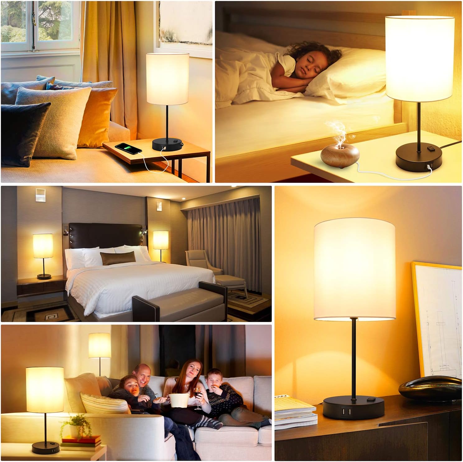 Touch Control Table Lamp, USB Touch Lamp with AC Outlet, 3 Way Dimmable Bedside Nightstand Lamp, LED Desk Lamp USB Reading Lamp Modern Lamp for Bedroom Living Room Office(Bulb Included): Home Improvement