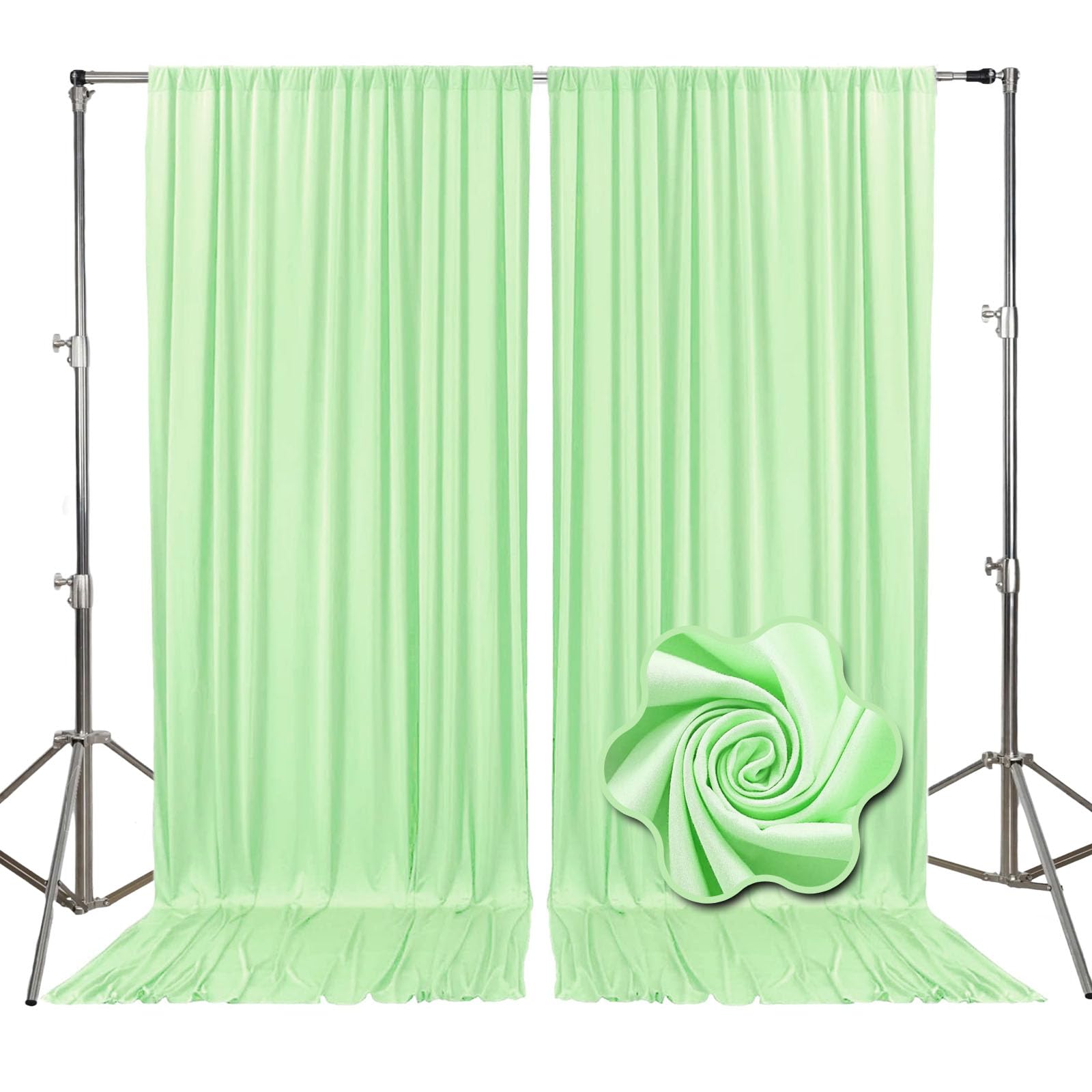 Photo 1 of 10ft x 10ft Light Green Backdrop Curtains for Parties, Fabric Satin Background Curtain with Rod Pockets for Weddings, Birthday, Baby Shower, Photography, Graduation Party Backdrop Drapes, 2 Panels