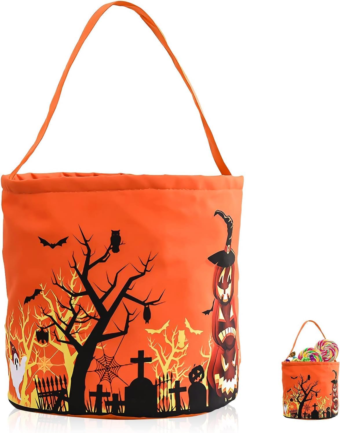Holiday Décor Storage - OneNine Light LED up Halloween Trick or Treat Bucket Pumpkin Candy Large Bags Collapsible Ghost Multipurpose Reusable Halloween Basket for Kids Halloween Birthday Party Goodie Goody