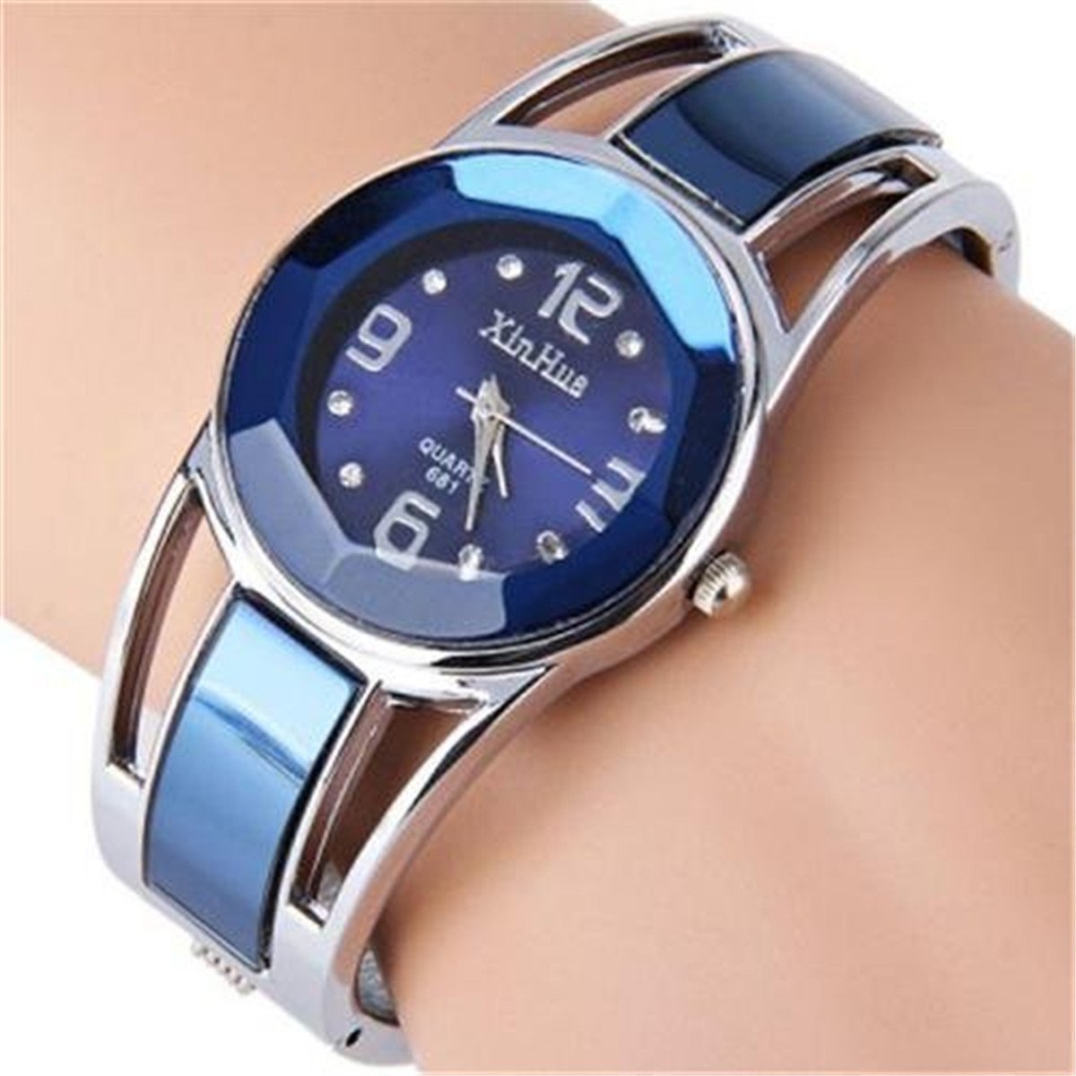 Mixe ME409 Steel Bangle Watch with Diamond-Shaped Dial Gift for Formal Evening, Navy Blue, Bracelet — image 1