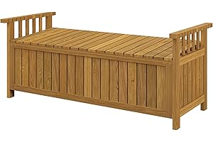 Outsunny Wooden Outdoor Bench with Storage Box, 40 Gallon Entryway Deck Box with Armrests, Storage Bench for Patio Garden Bal