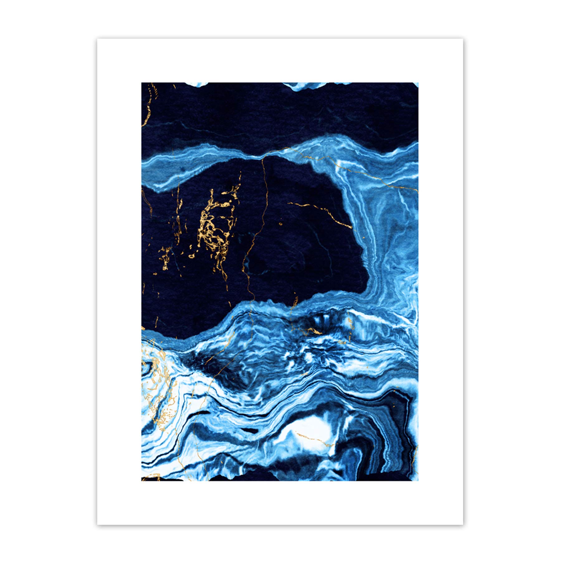 Wee Blue Coo Abstract Dark Blue Gold Drips Art Print Canvas Premium Wall Decor Poster