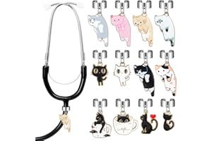 Solsew 12 Pieces Cat Stethoscope Charm Tags for Nurse Cute Cats Adjustable Stethoscope ID Name Tags Christmas Gift Personalized Doctor Accessories for Women Doctors Student Nursing Employee Xmas Decor