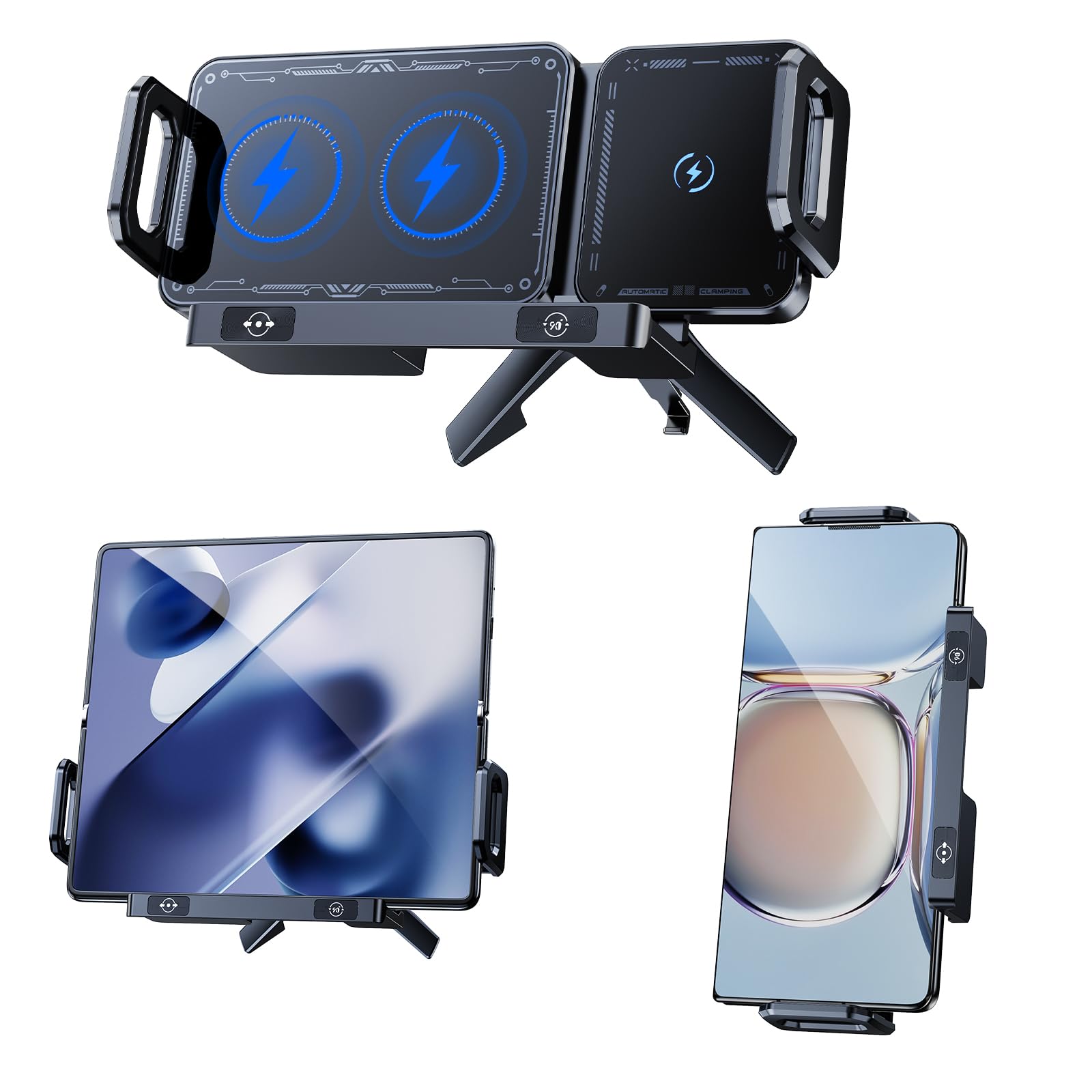 xuenair Z Fold 6 Accessories 5W-15W Fast Charging, Auto Rotatable Sensor Wireless Car Charger Samsung for Galaxy Z Fold 7 6 5 4 3 2 Z Flip S25 Ultra Google Pixel 9 Pro Fold iPhone 16 Pro Max