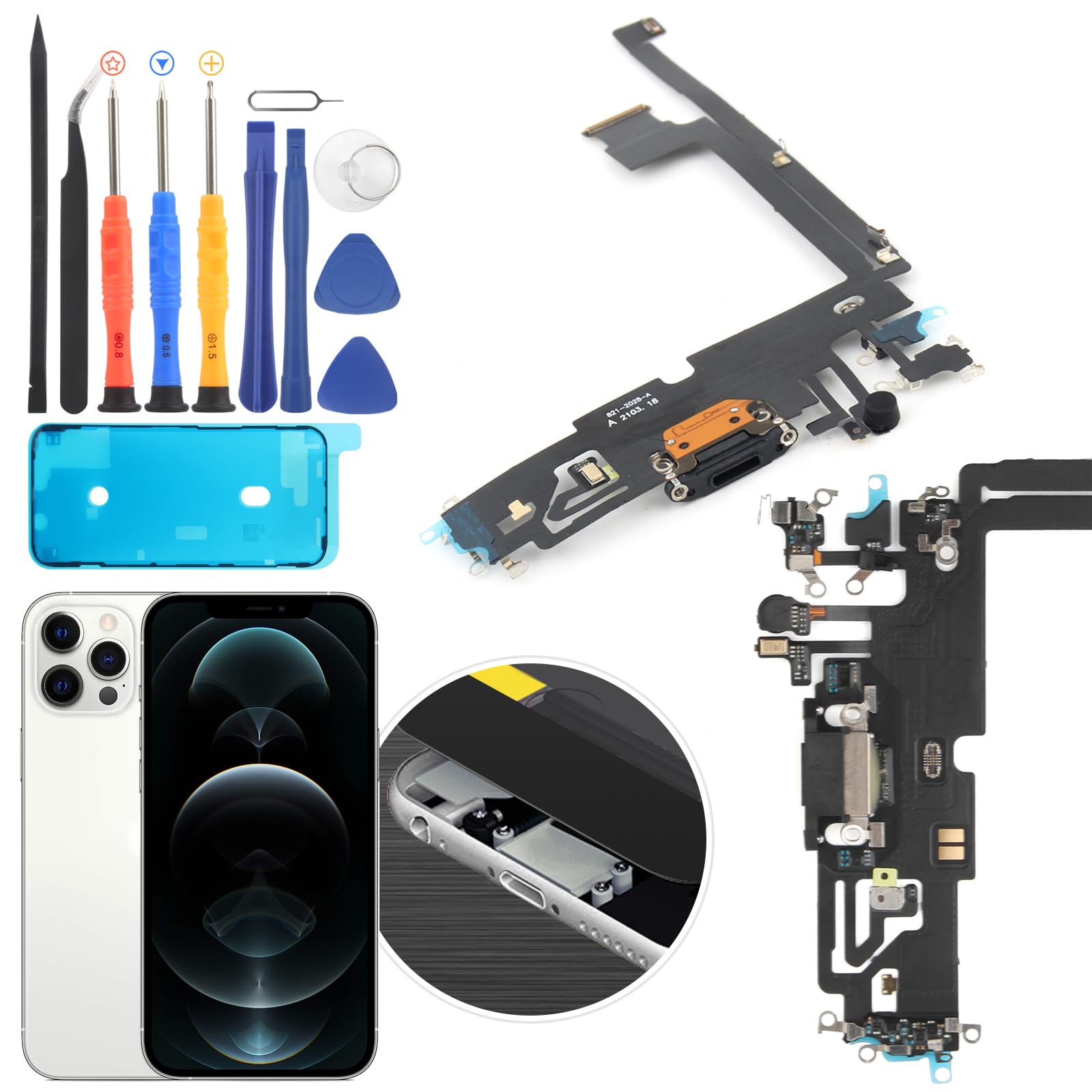 RongZy Dock Connector for iPhone 12 Pro Max USB Charging Port Flex Cable Replacement for iPhone 12 Pro Max Charger Dock Board Connector with Tools — image 1