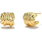Chunky Gold Earrings for Women, 18K Gold Plated Striped Ridged Statement Gold Hoop Earrings Hypoallergenic Minimalist Ribbed Textured Studs Jewelry for Women Trendy Jewelry Gifts