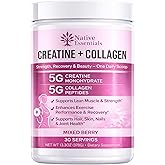 Native Essentials Creatine for Women + Collagen Peptides 5g Each - Muscle, Beauty, Performance