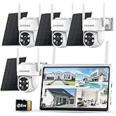 ZHXINSD 2.5K Outdoor Solar Wireless Security Camera System, 4-Camera Kit with 10" Monitor for Home Surveillance 360° View, 2.4/5GHz WiFi, Forever Power, 64GB Storage, No Subscription, No Monthly Fee