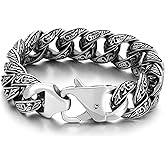 Azubpi Stainless Steel for Men Bracelet Vintage Tribal Tattoo Multi Ring Linked Retro Pattern Bangle Gift for Him