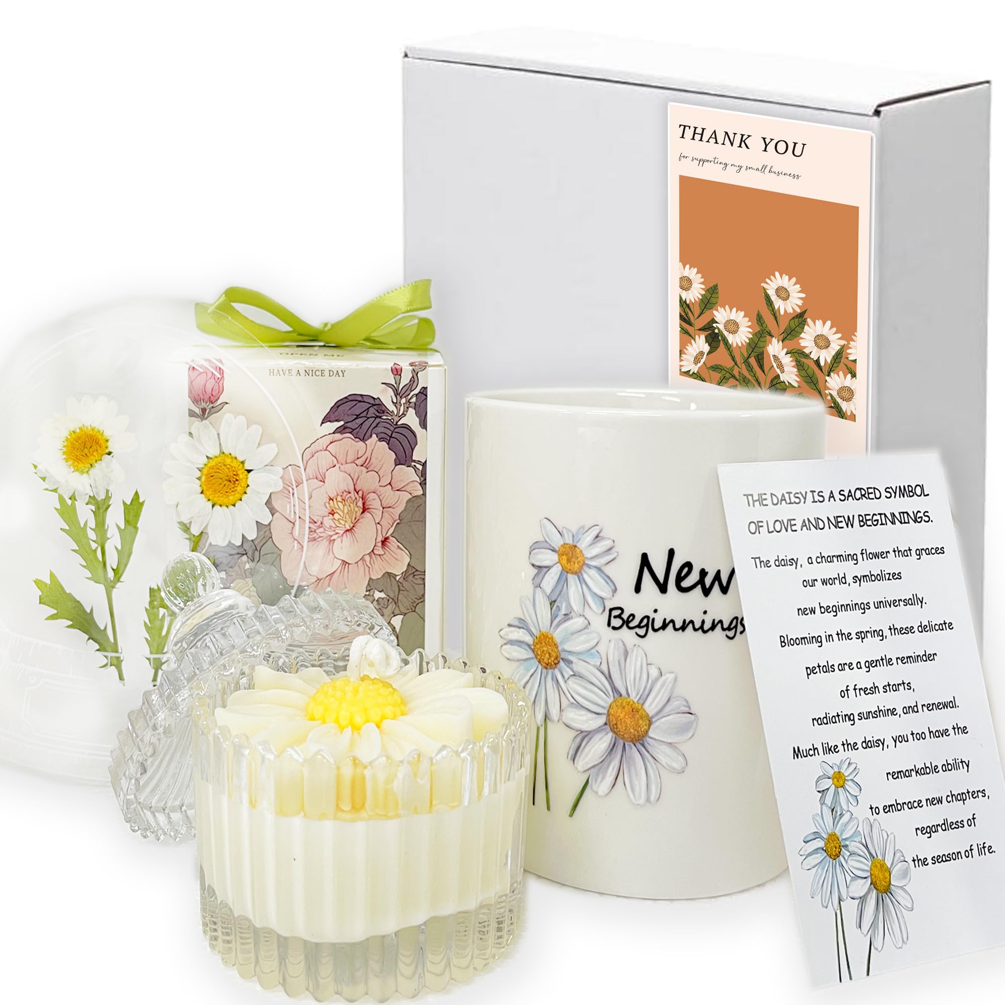 Beginnings Box Gifts for Women - Daisy Mug, Candle Gifts for Housewarming, New Home, Promotion, New Job, Relationship, Retirement, Coworker, Break Up