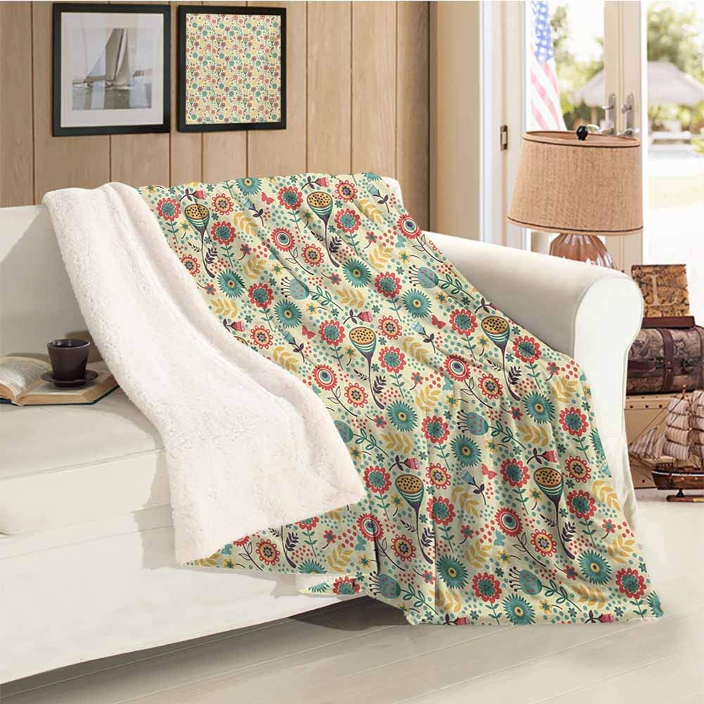Floral Travel Blanket Bunch of Flower Gentle Bouquet Botany Garden Leaves Foliage Modern Illustratio