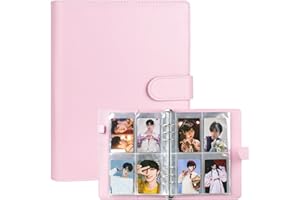 VACONICO A5 Kpop Photocard Binder, 6 Ring Binder Album with 200 Card Slots, PU Leather Binder Cover with Magnetic Buckle Closure for Organizing Trading Cards - Pink