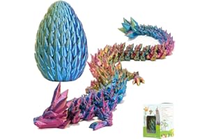 POIVOCF 3D Printed 12” Articulated Crystal Dragon Inside 5.1” Egg – Fantasy Collectible, Fidget Toy & Stocking Easter Basket Stuffers for Home & Office Decor (Multicolor).