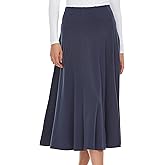BGDK Women’s Cotton Midi 33 inch Length Panel Skirt- Elastic Waist Office Pleated Skirt