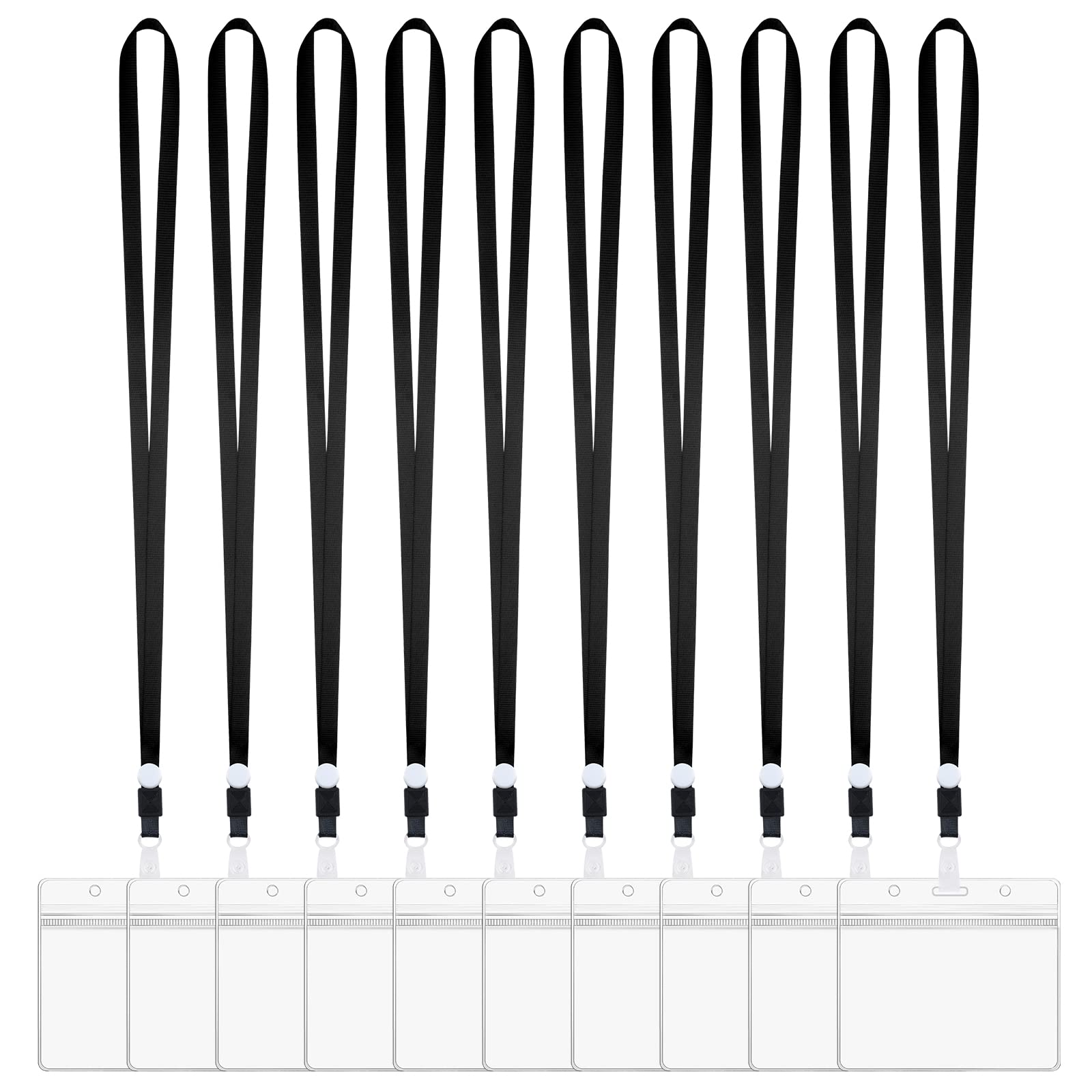 Vicloon Badge Holder With Lanyard - 10PCS Transparent ID Card Holder Set With Strap, Key Holder Keyring (10.5 * 9cm)