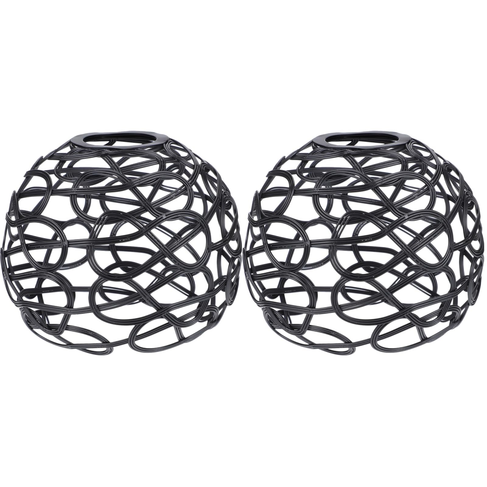 Veemoon 2pcs Rustic Wire Globe Lampshade, Retro Hanging Bulb Covers Farmhouse Metal Bulb Cage Black Light Cage Guard for Pendant Light Home Kitchen Office