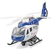 Diecast Police Helicopter Toy for Boys, Rescue Helicopter | Pull Back with Lights and Sound, Rotatable Propeller, Open Doors, Toys for Kids Age 4-7, Police and Army Helicopter Play Set