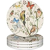 Coasters for Drinks,Vintage Birds and Butterflies Absorbent Coaster Set of 4 with Cork Base,Ceramic Drink Coasters for Cold Drinks Wine Glasses Cups Mugs,Housewarming Gifts for Home Decor