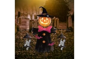 LIGHTSHINE Metal Scarecrow Shape Halloween Jack O' Lantern, Iron Solar Halloween Yard Decorations Outdoor, Solar Pathway Stake Halloween Lights Decor for Garden, Farmhouse, Patio, Yards (Scarecrow)