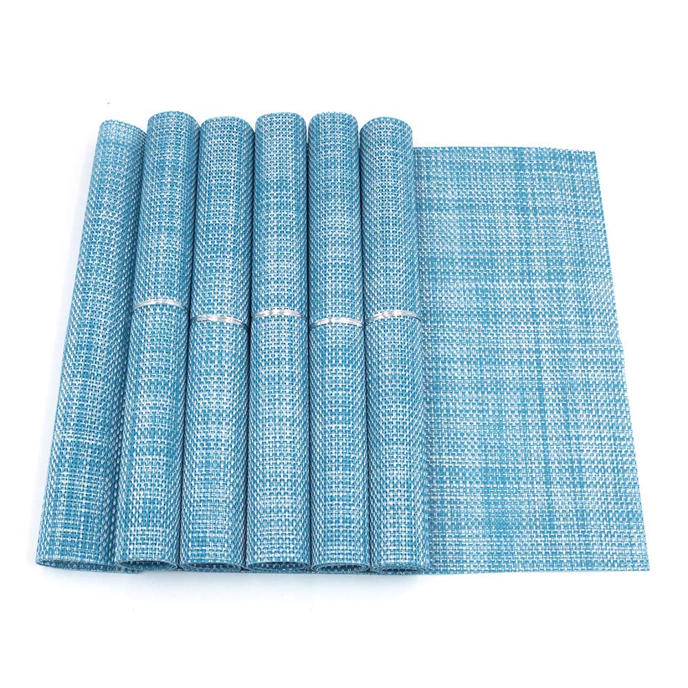 Shiwaki Set of 6 Placemats 18 x 12 inch, Non-slip, Washable, PVC Table Mats, Tear-Proof, Heat Resistant, Dirt Repellent And Washable Place Mats For Kitchen - Blue