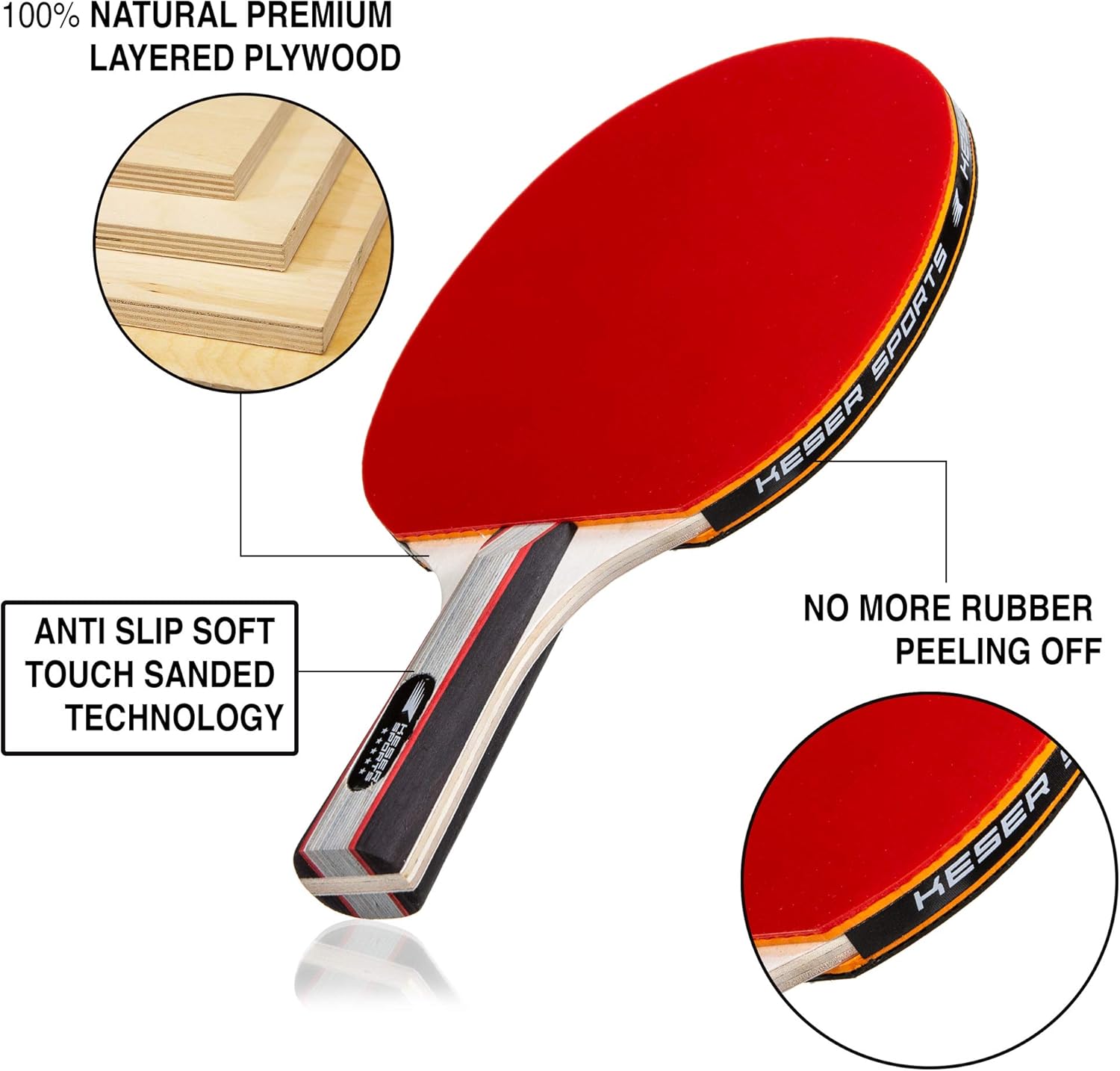 Keser Sports 5-Star Ping Pong Paddle Set – 4 Player Racket Set Bundle with 8 Professional ABS Balls and Portable Storage Bag Included. Advanced Spin, Speed and Control for Indoor/Outdoor Table Tennis : Sports & Outdoors