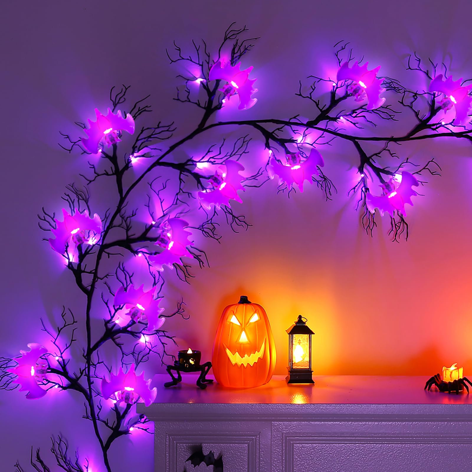 Photo 1 of Joyhalo Halloween Garland with Lights Decorations with Bat Lights,Battery Operated 6FT 48 LED Halloween Willow Vine Twig Garland for Mantle,Wall,Fireplace and Halloween Decorations