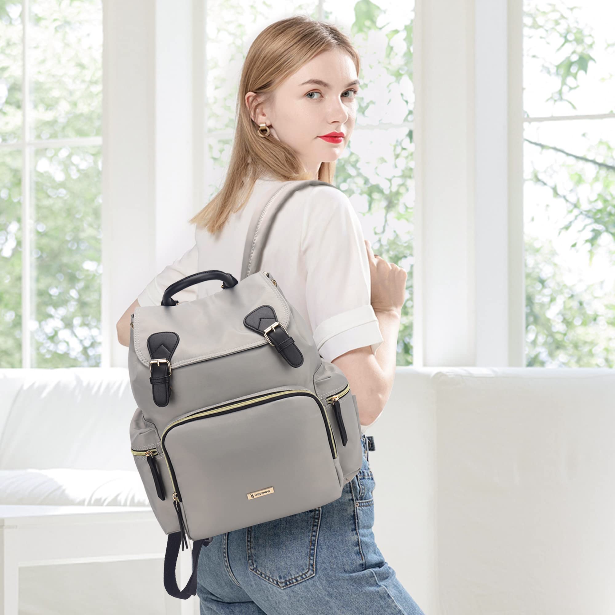 VS VOGSHOW Diaper Bag Backpack, Multifunction Stylish Travel Baby Bag Backpack with Crossbody Strap, Maternity Nappy Bag