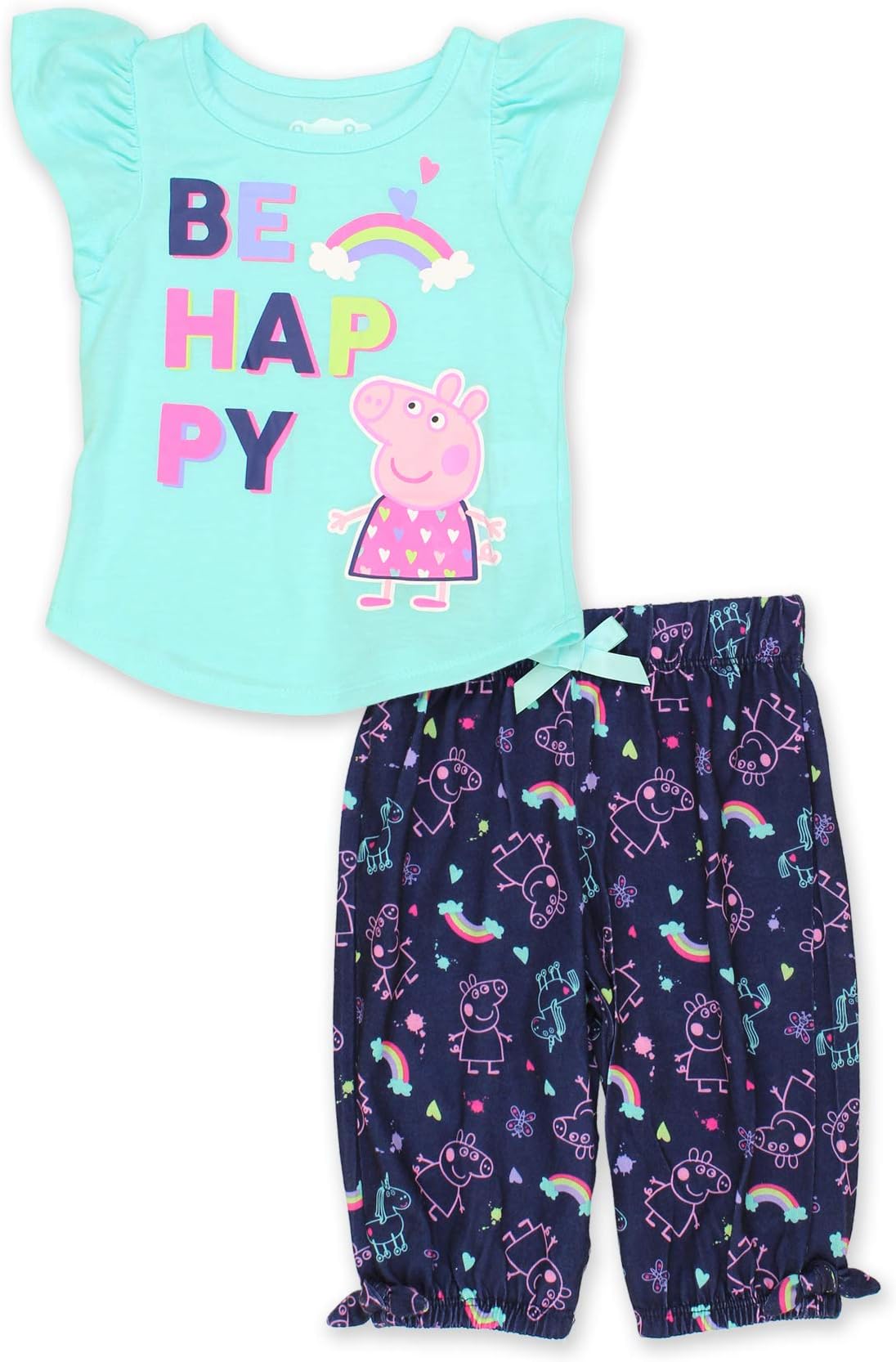 Peppa Pig Toddler Girl's 2 Piece Cap Sleeve Top and Capri Pants Pajamas Set (2T, Navy)