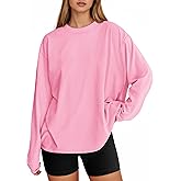 Tankaneo Womens Long Sleeve Oversized T Shirts Basic Crewneck Workout Tee Tops 2026 Fall Loose Fit Casual Y2K Clothes