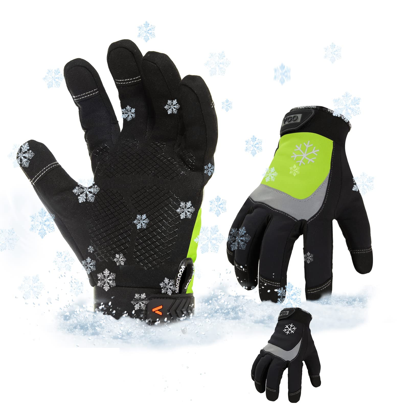 Vgo... 2 pairs Winter Work Gloves Touchscreen, Thermal Working Men Gloves for Construction Freezing Warehouse Light Duty