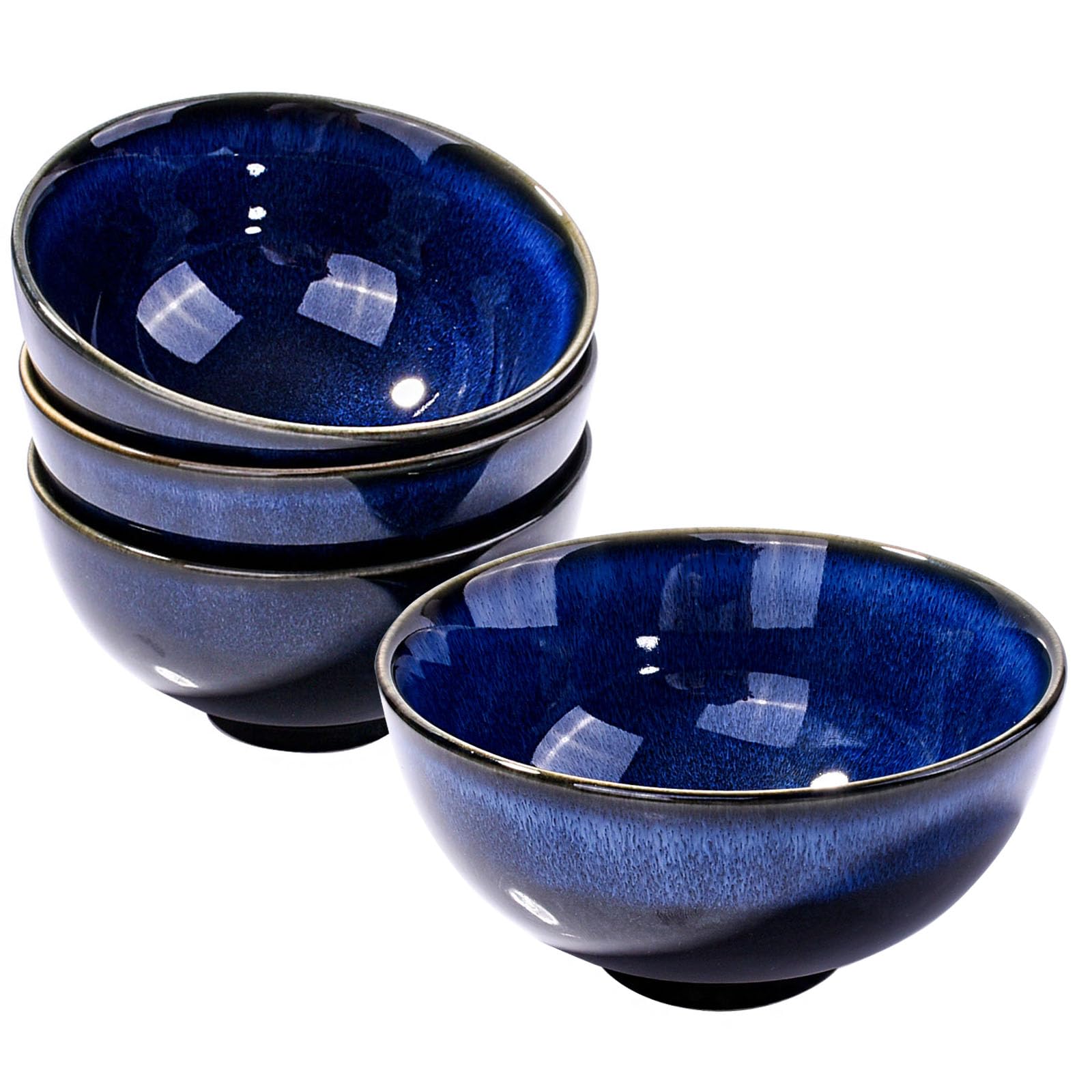 Photo 1 of BOSILI Ceramic Rice Bowl Set of 4 Blue Cereal Bowls for Soup Rice Oat Microwave and Dishwasher Safe