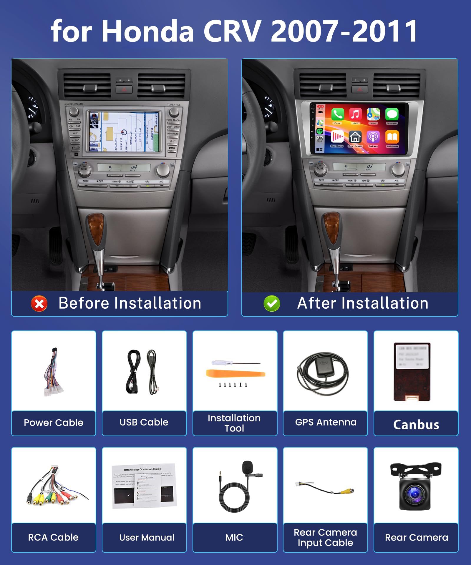 8-Core 6G+128G Car Radio for Toyota Camry 2006-2011 Support Canbus Original JBL navigation, Rimoody Android 13 Car Stereo Wireless Carplay Android Auto 9'' TouchScreen WiFi DSP BT/FM/RDS Backup Camera