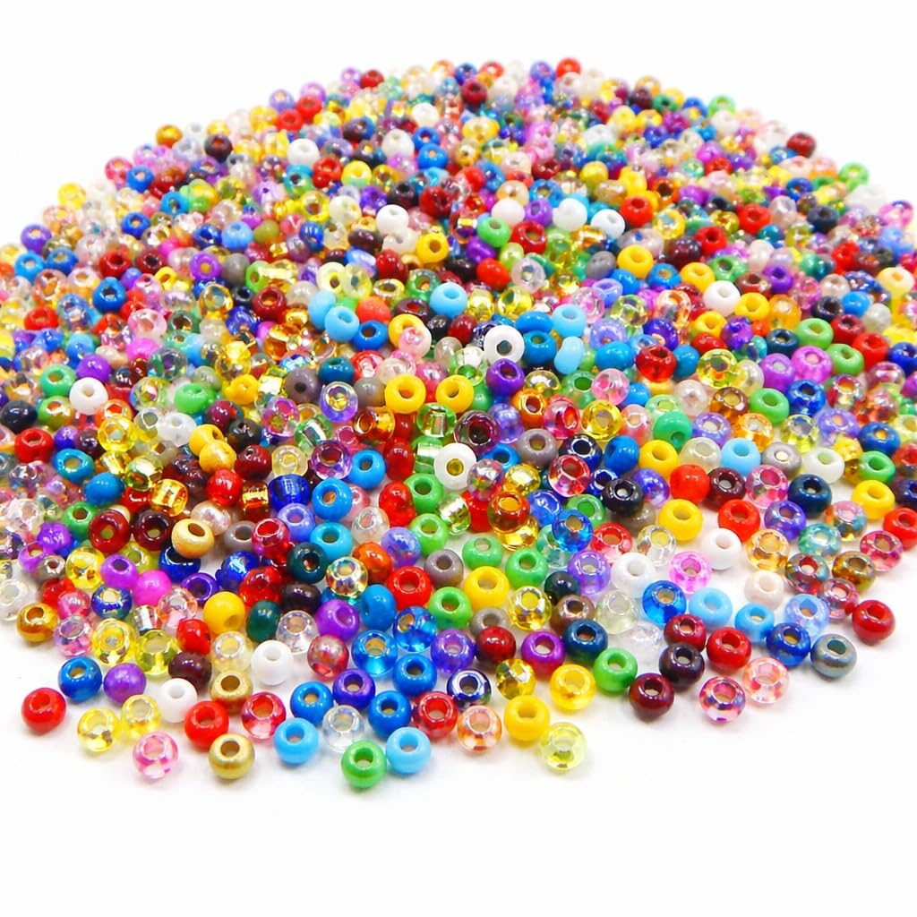 Perlin Rocailles Glass Beads 2 mm 9000 Pieces Colourful Seed Beads CZ 11/0 Czech Beads Set for Jewellery Making Bracelet Crafts DIY Children