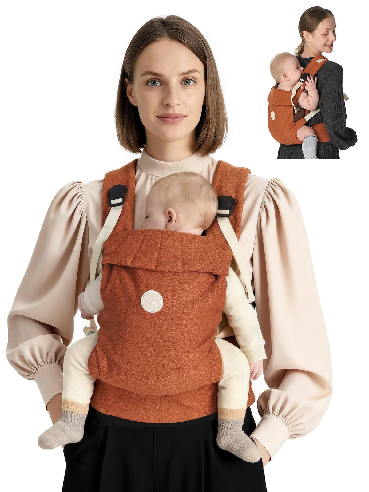 Photo 1 of GROWNSY Baby Carrier, One-Click Release Clasp for Easy to Wear, Cozy Wraps Carrier Newborn to Toddler with Head Support(7-44lbs), Ergonomic & Lightweight for Infant to Toddler, Sepia