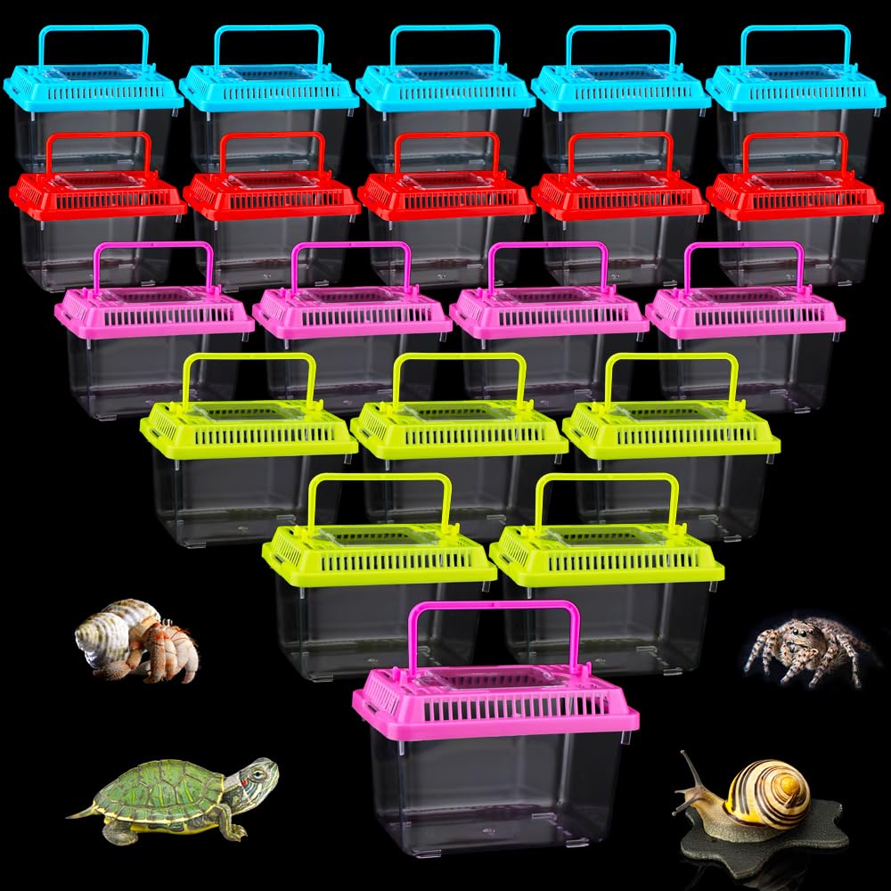 Photo 1 of 20 Pack Small Plastic Reptile Carrier Tarantula Enclosure Snake Breeding Box Hatching Container for Spider Fish Turtle Hermit Crab Bearded Dragon Lizard (5.1 x 3.5 x 3.5 Inch)