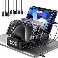 320W Charging Station for Multiple Devices, Zobirez 10-Port USB C Fast Charger Stations for MacBook, iPhone, Android Cell Pho