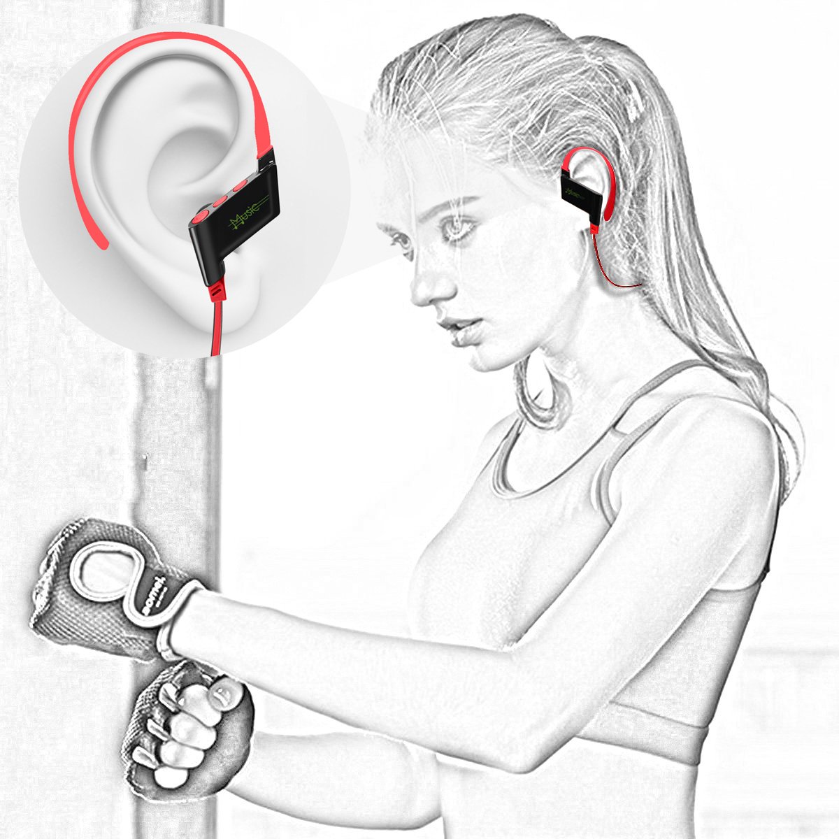 KELODO S808 Behind Neck Bluetooth Headphones, Rechargeable In-ear Earpiece Wireless Headset with Noise Cancelling for iPad iPod iPhone 5s 6 7 and Other Android Mobile or Apple Devices - Red