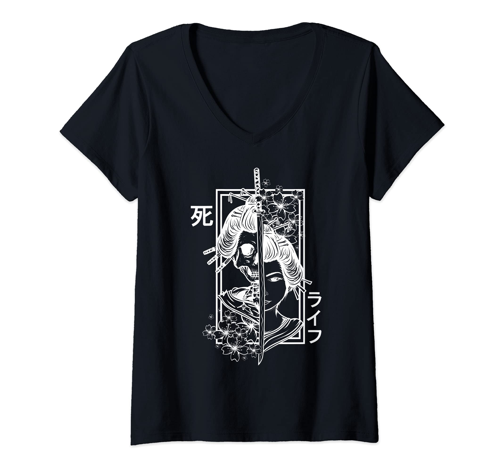 Womens Japan Anime Masks Jing Yang Style Samurai Oni Monster V-Neck T-Shirt