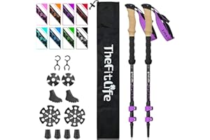 TheFitLife Carbon Fiber Trekking Poles – Collapsible and Telescopic Walking Sticks with Natural Cork Handle and Extended EVA Grips, Ultralight Nordic Hiking Poles for Backpacking Camping